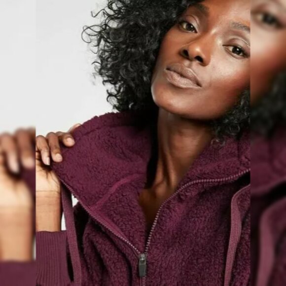 Athleta Talus Sherpa Half Zip Pullover Sweatshirt Top in Burgundy Size XS - Picture 6 of 9